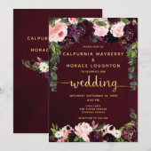 Blush Bourgondië Parade Gouden Kalligrafie Huwelij Kaart (Voorkant / Achterkant)