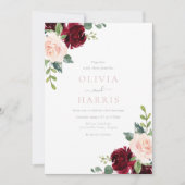Blush & Bourgondië Rode Bloemen Elegantie Bruiloft Kaart (Voorkant)