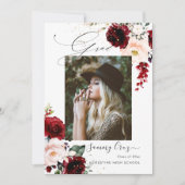 Blush Bourgondië Waterverf Flowers Afstuderen Aankondiging (Voorkant)