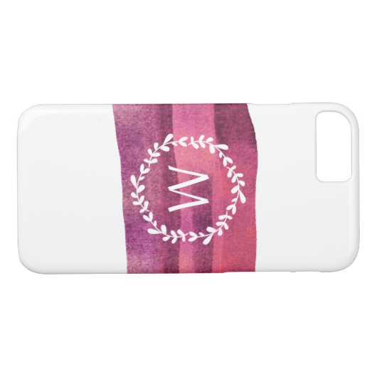 Blush & Bourgondië Waterverf Monogram Case-Mate iPhone Case (Achterkant (Horizontaal))