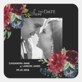 Blush Bourgundy Foto Floral Elegant Waterverf Squ Vierkante Sticker