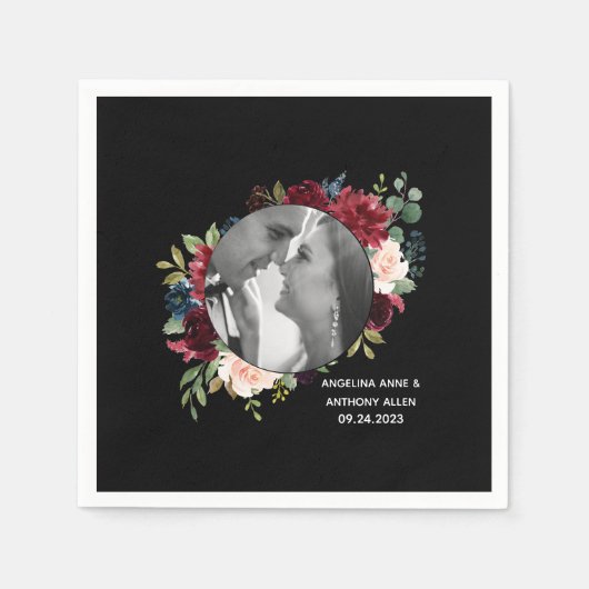 Blush Bourgundy Foto Floral Modern Wedding Servet (Voorkant)
