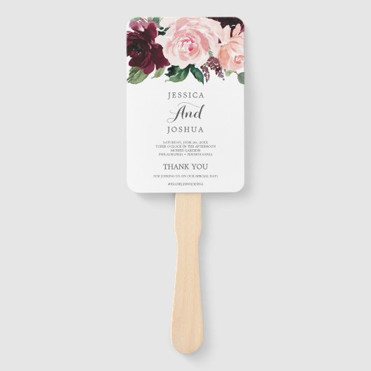 Blush Bourgundy Wedding Program Fan Handwaaier (Voorkant)