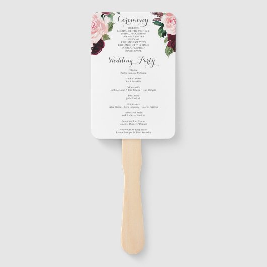 Blush Bourgundy Wedding Program Fan Handwaaier (Achterkant)