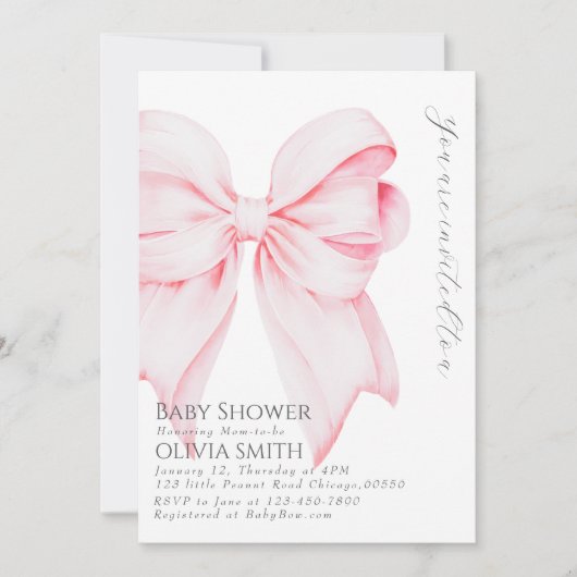 Blush Bow Baby shower Uitnodiging (Voorkant)