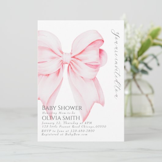 Blush Bow Baby shower Uitnodiging (Staand voorkant)