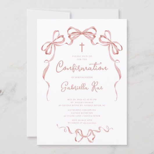 Blush Bow Confirmation Invitation Kaart (Voorkant)