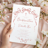 Blush Bow Confirmation Invitation Kaart