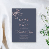 Blush Bow Elegance Chic Slate Blue bewaar de datum Save The Date
