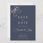 Blush Bow Elegance Chic Slate Blue bewaar de datum Save The Date (Voorkant)