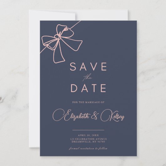 Blush Bow Elegance Chic Slate Blue bewaar de datum Save The Date (Voorkant)