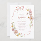 Blush Bow Floral Baptism Kaart (Voorkant)