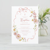 Blush Bow Floral Baptism Kaart (Staand voorkant)