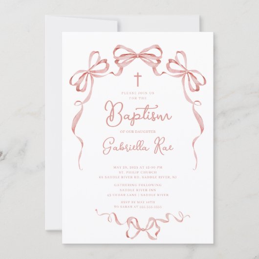 Blush Bow Girl Baptism Kaart (Voorkant)