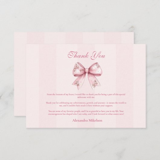 Blush Bow Graduation Party Bedankkaart (Voorkant / Achterkant)