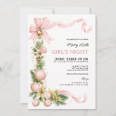 Blush Bow Ornament Christmas Party Invitation   Kaart (Voorkant)