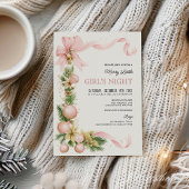 Blush Bow Ornament Christmas Party Invitation   Kaart