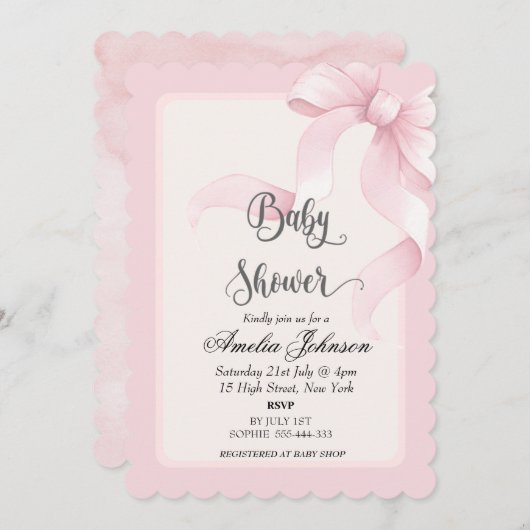 Blush & Bow Roze Coquette Uitnodiging (Voorkant / Achterkant)