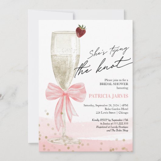 Blush Bow Ze bindt de knoop bruids brunch Kaart (Voorkant)