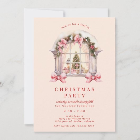 Blush Bows Kerstfeest Kaart (Voorkant)