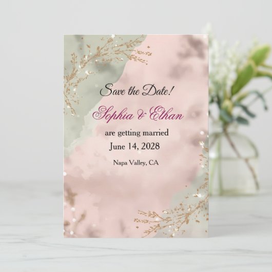 Blush & Breeze – Moderne romantische Save the Date (Staand voorkant)