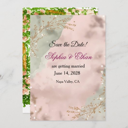 Blush & Breeze – Moderne romantische Save the Date (Voorkant / Achterkant)