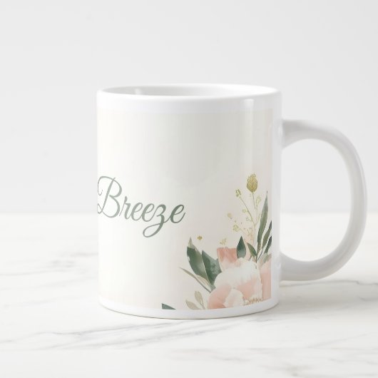 Blush & Breeze Wedding Mug Design – Elegant Floral Grote Koffiekop (Rechts)