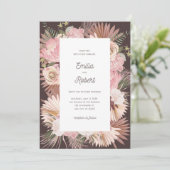 Blush Brown Bloemen Droge bladeren bruiloft uitnod Kaart (Staand voorkant)