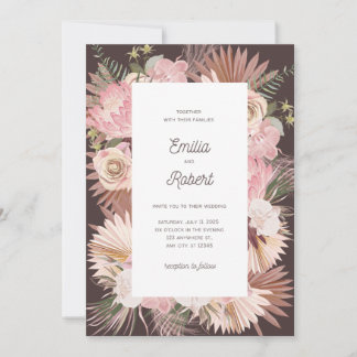 Blush Brown Bloemen Droge bladeren bruiloft uitnod Kaart