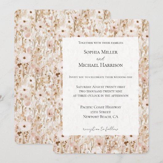  Blush Brown Bloemen Huwelijk Kaart (Voorkant / Achterkant)