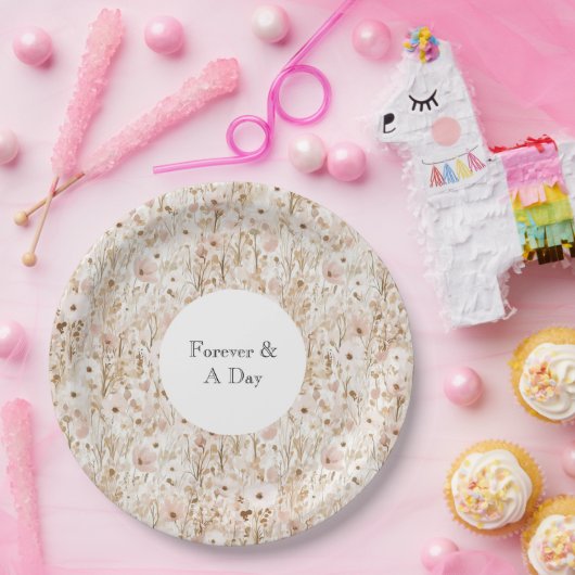  Blush Brown Bloemen Huwelijk Papieren Bordje (Feest)