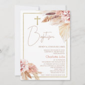Blush Brown Boho Floral Baptism Uitnodiging (Voorkant)