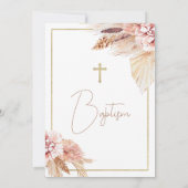 Blush Brown Boho Floral Baptism Uitnodiging (Achterkant)