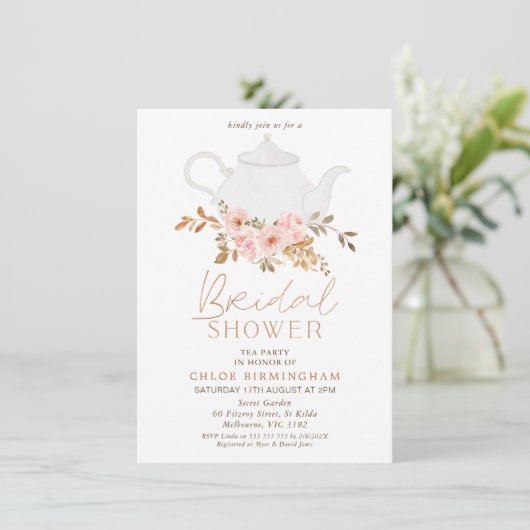 Blush Brown Boho Floral Tea Party Vrijgezellenfees Kaart (Staand voorkant)