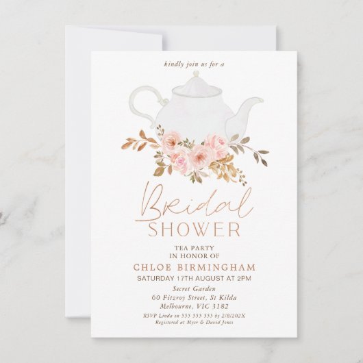 Blush Brown Boho Floral Tea Party Vrijgezellenfees Kaart (Voorkant)