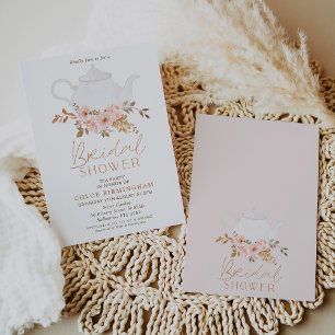 Blush Brown Boho Floral Tea Party Vrijgezellenfees Kaart