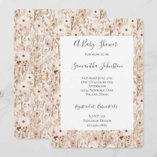  Blush Brown Floral Baby shower Kaart (Voorkant / Achterkant)