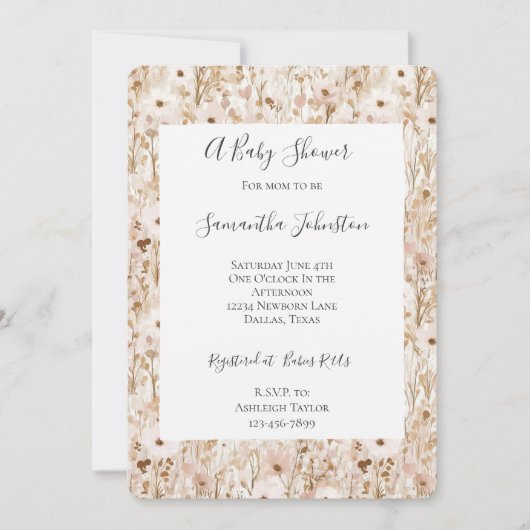  Blush Brown Floral Baby shower Kaart (Voorkant)