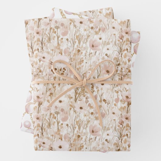  Blush Brown Floral Vrijgezellenfeest Inpakpapier Vel (In situ)