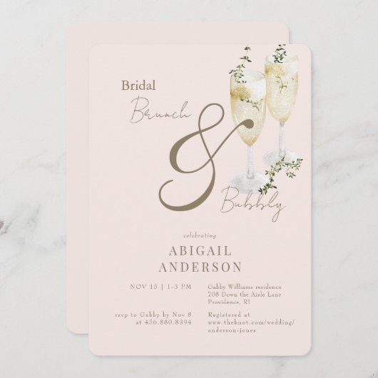 Blush bruids brunch & bubbeldouche kaart (Voorkant / Achterkant)
