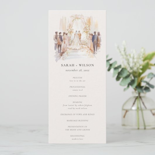 Blush Bruiloft Bladerdak Ceremonie Trouwprogramma Kaart (Staand voorkant)