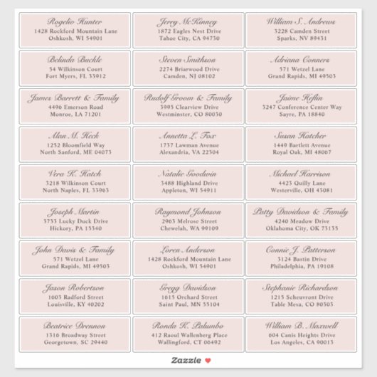  blush bruiloft gast adres sticker (Vel)