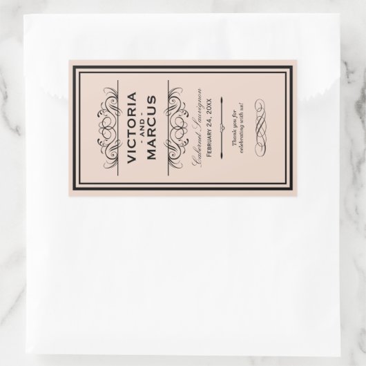 Blush Bruiloft Wijnfles Monogram Rechthoekige Sticker (Tas)