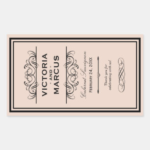 Blush Bruiloft Wijnfles Monogram Rechthoekige Sticker