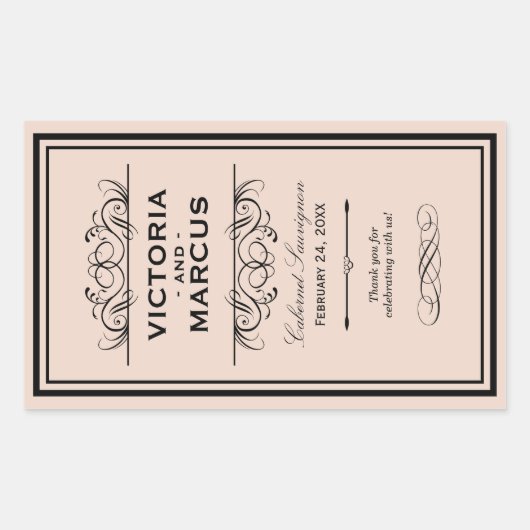 Blush Bruiloft Wijnfles Monogram Rechthoekige Sticker (Voorkant)