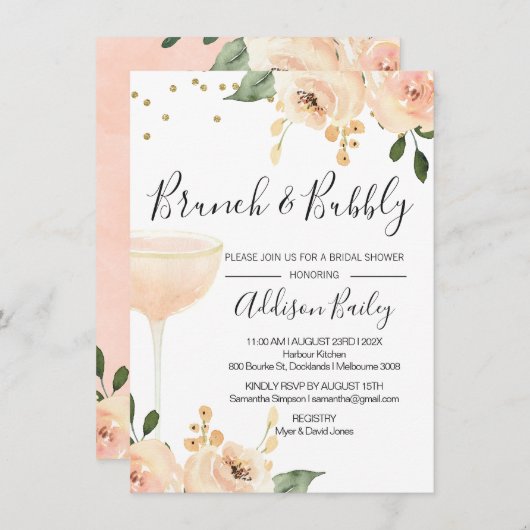 Blush Brunch Champagne Bridal Shower Invitation Kaart (Voorkant / Achterkant)