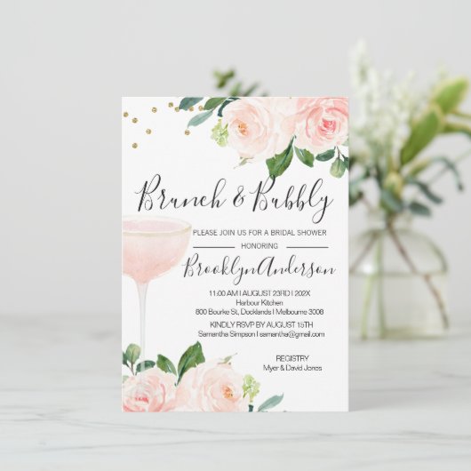 Blush Brunch Champagne Bridal Shower Invitation Kaart (Staand voorkant)