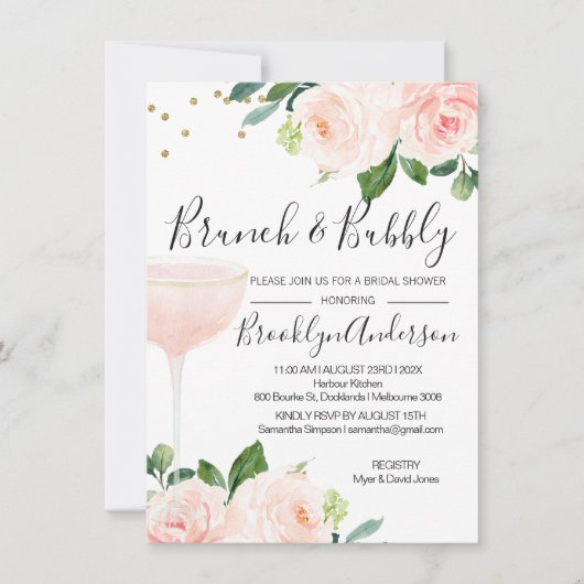 Blush Brunch Champagne Bridal Shower Invitation Kaart (Voorkant)