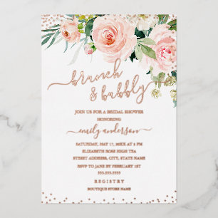 Blush Brunch En Bubbels ROSE GOUD Bruiloftsborrel  Folie Uitnodiging