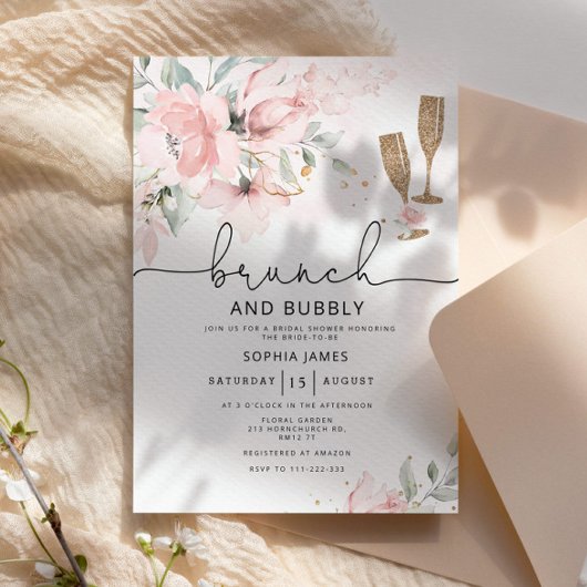 Blush Brunch en bubbly bridal doucheuitnodiging Kaart